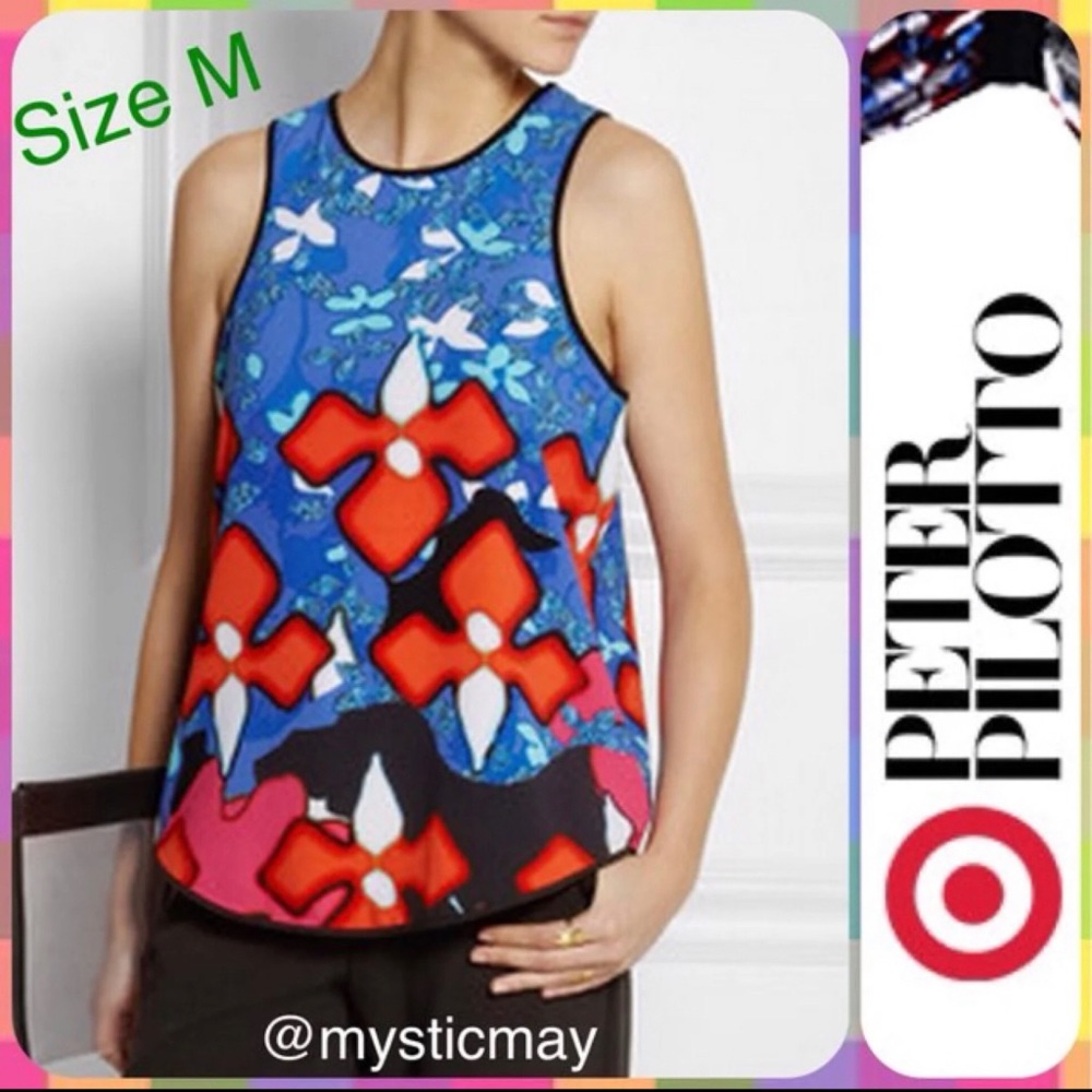 PETER PILOTTO Red Iris Print Floral Tank Top Sleeveless Blouse Size M or 10/12